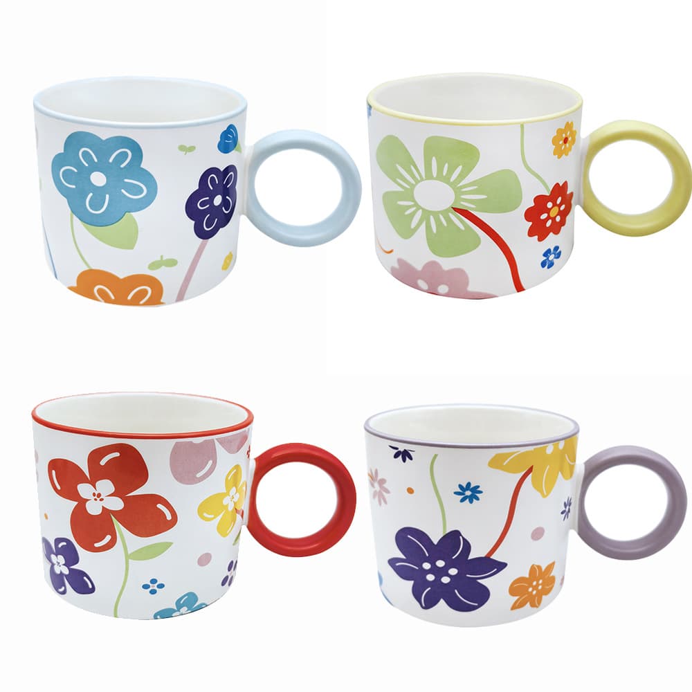 Ceramic Mug Ins Style High Appearance Water Cup Large Capacity Coffee Cup Design Flower Series