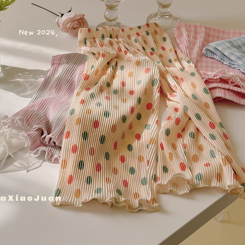Girls' Wide-Leg Pants, Summer Thin Pleated Mosquito-Proof Pants, Baby Girl Ruffle Pants, Children's Flared Pants, Stylish