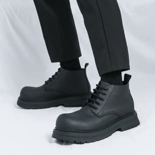 Leather Cross-Border Large Size Men's Chunky Sole Mid-Top Leather Shoes, 2026 Spring/Autumn New Style, Large Size Workwear