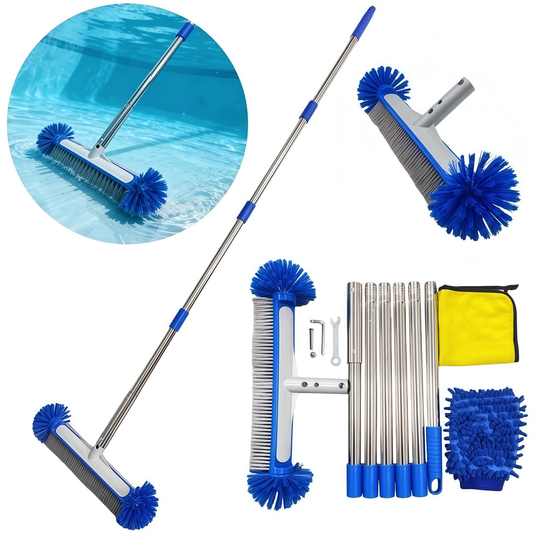 Cross-border Hot Selling Pool Cleaning Brush 17-inch Pool Brush Set Floor Cleaning Moss Brush Round Head Ball