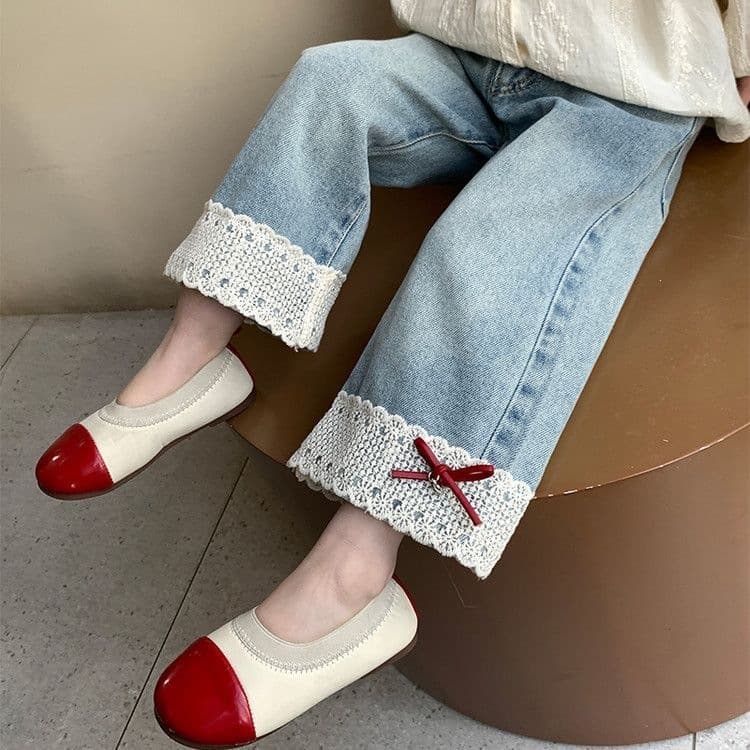 Girls' Jeans Spring New Korean Style Loose Fit Toddler Kids Straight Wide Leg Pants