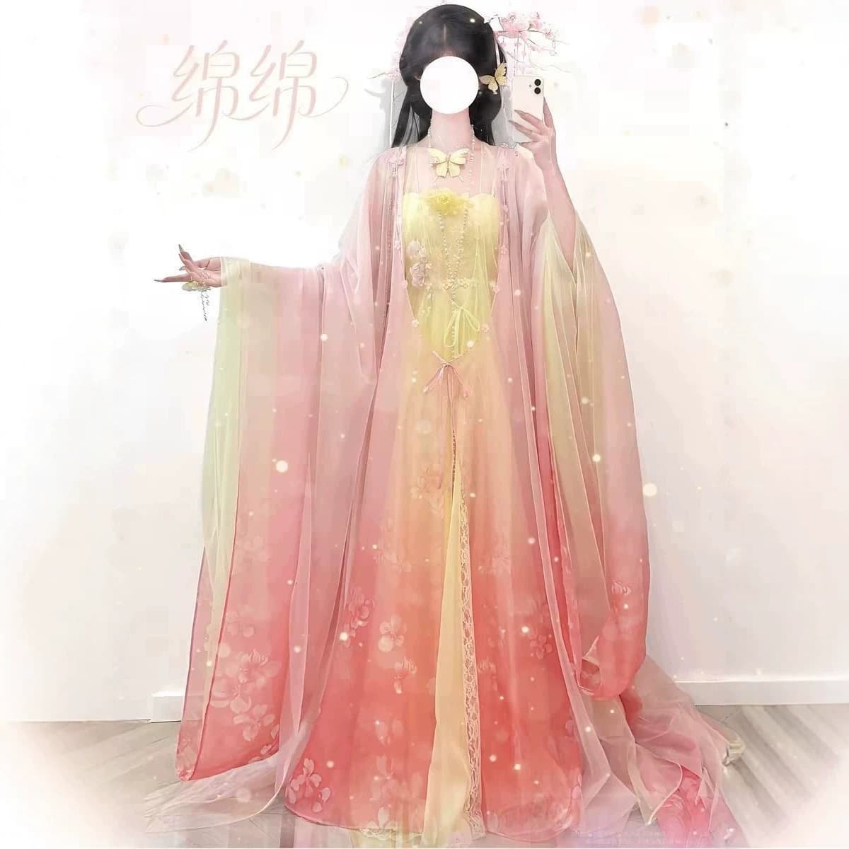 Tang-Style Hanfu Women's Large Sleeve Dress and Hezi Skirt Set, Ethereal Fairy Look Chinese-Style Chest-High Ru Skirt for Spring and Summer Daily Wear
