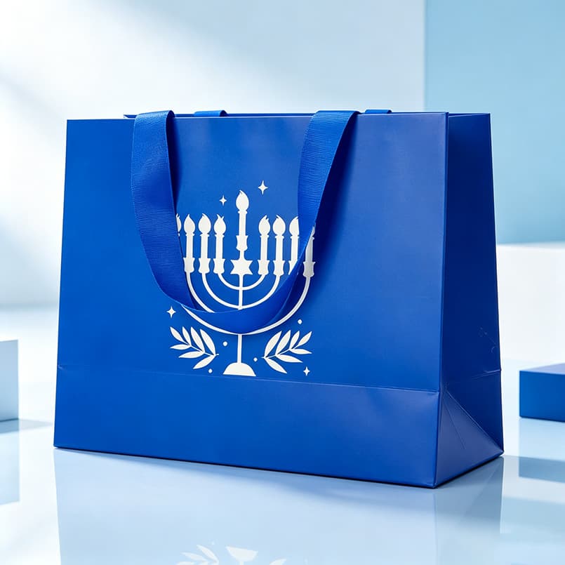 Cross-Border Hot Selling Royal Blue Menorah Hanukkah Gift Bag Jewish Holiday Party Favor Packaging Bag