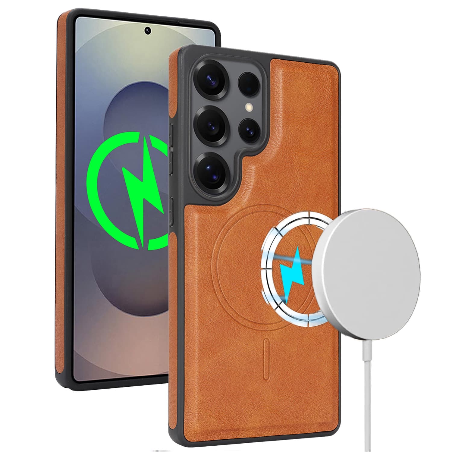 Compatible with Samsung S26 Ultra Wireless Charging Phone Case, Side Leather with Inner Flocking Protective Case, MagSafe Compatible