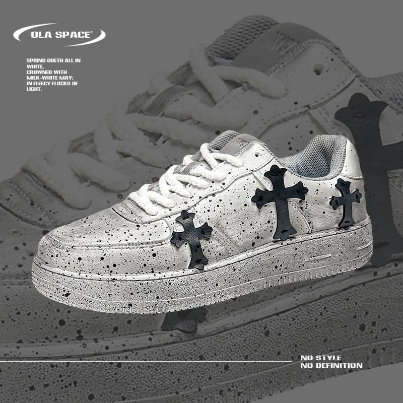 Niche Design Distressed Vintage Chinese Trend Shoes for Men, Ins Hong Kong Style Air Force One White Sneakers, Versatile Casual Skate Shoes