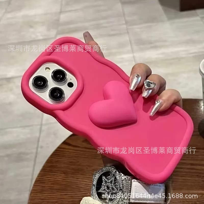 3D Love Heart Case for iPhone 17, iPhone 15 Pro Max Wave Edge 14 Full Coverage 11 Protective Cover 13
