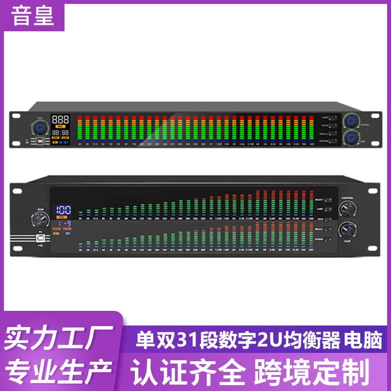 Dual 31-Band Computer Equalizer Professional Home/Stage Performance High/Mid/Low EQ Noise Reduction Bar Digital Tuner