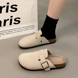 Birkenstock-Style Shoes for Women Early Autumn 2025 New Thick-Soled Raised Suede Closed-Toe Mules Slip-On Lazy Shoes