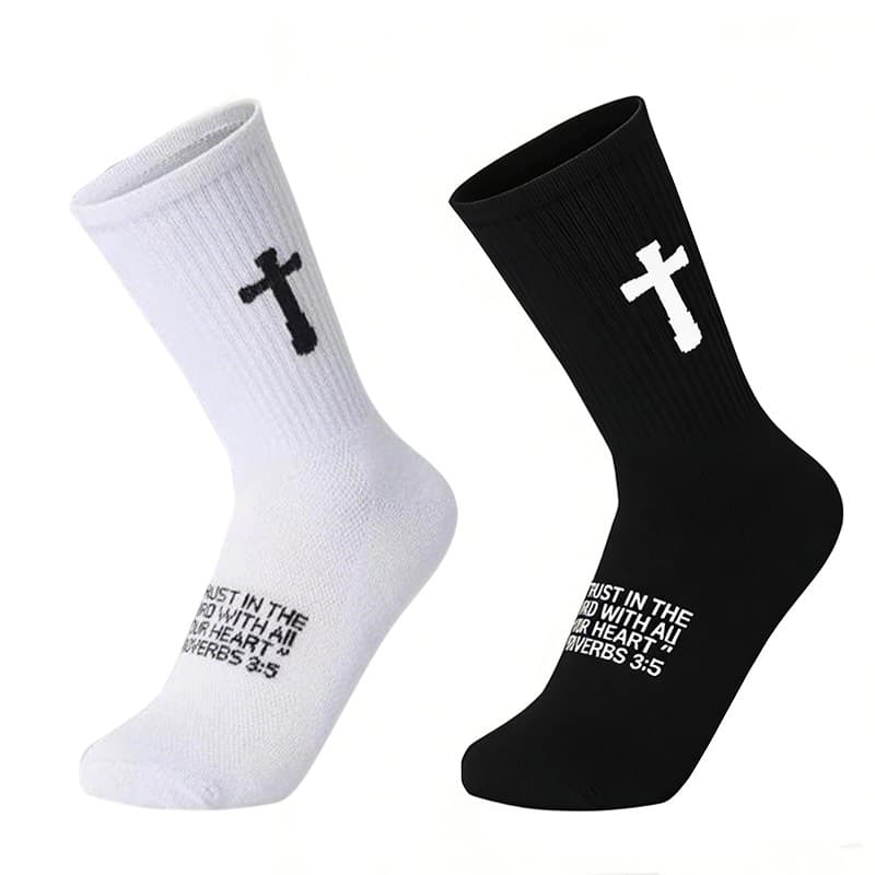 Cross-Border Amazon Pure Cotton Mid-Calf Socks Men's Christian Socks Prayer Socks Dad Grandpa Father's Day Christmas