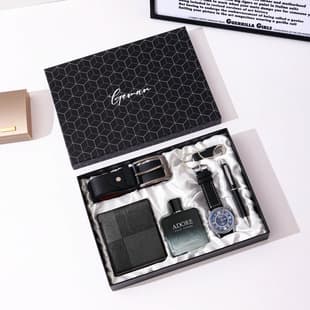 Teacher's Day Gift Set for Men - Wallet, Card Holder, Belt, Watch, Perfume Gift Box, Business Gift Set, Souvenir