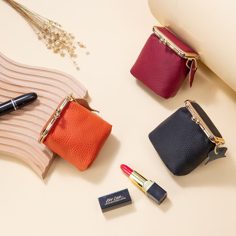 New Genuine Leather Mini Lipstick Case Ins Style Lychee Pattern Multifunctional Lipstick Box Portable Coin Purse