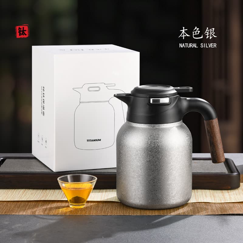 Pure Titanium Teapot with Steel Exterior, Large 1500ml Capacity, Iced Flower Paint Finish for Business Gifting