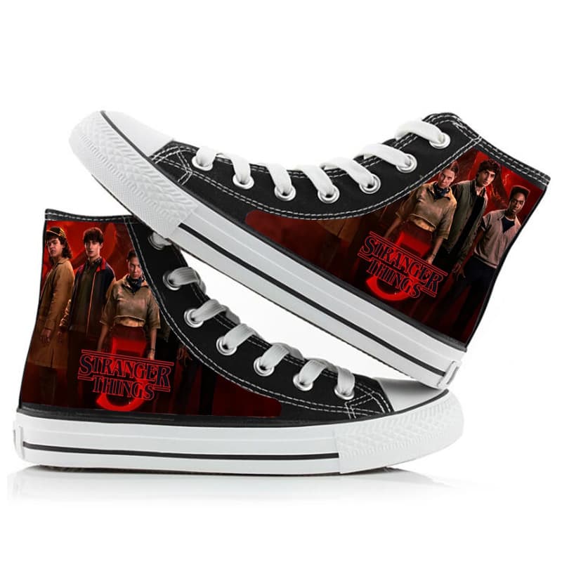 New Cross-Border Stranger Things Season 5 High-Top Canvas Shoes for Students Men Women Couples Graffiti Casual Sneakers