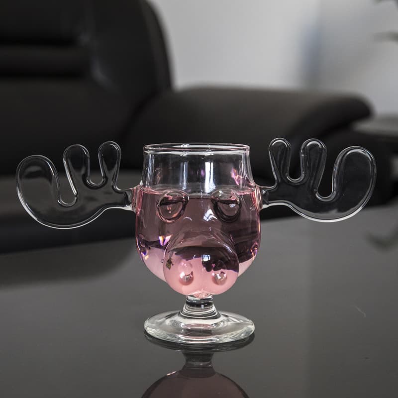 Cute Borosilicate Glass Reindeer Cup, Antler Cup, Trendy Creative Wine Glass, Christmas Gift
