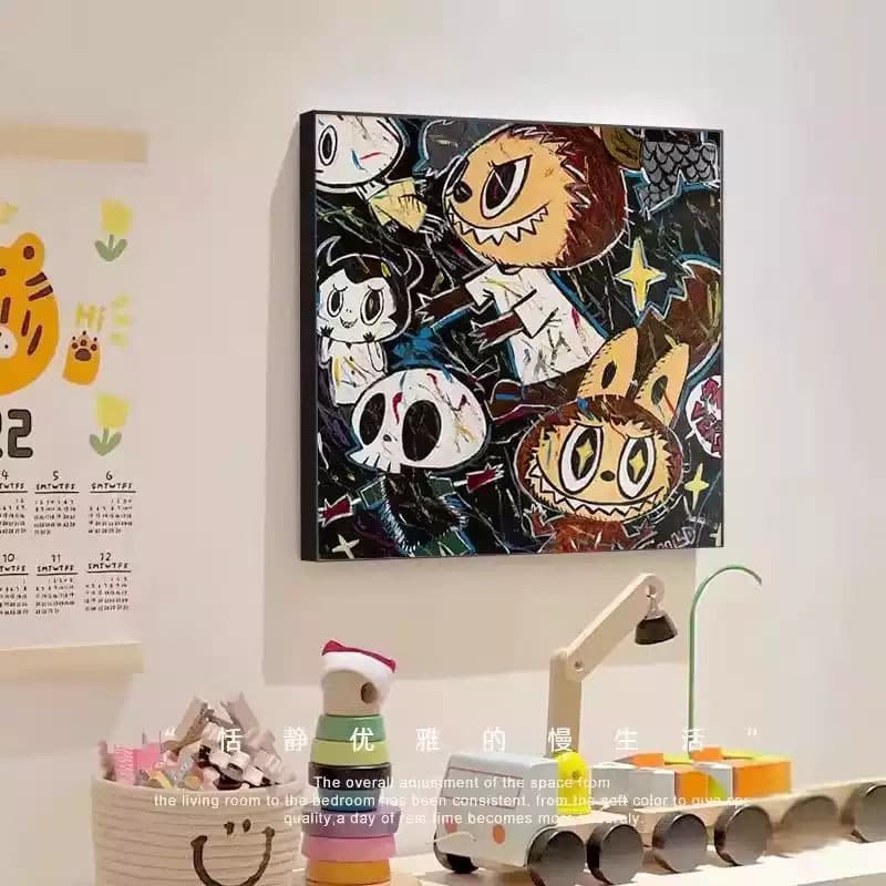 Trendy Pop Mart Labu Living Room Background Wall Decoration Painting, Niche High-End Art Wall Art, Bedroom Hanging Painting