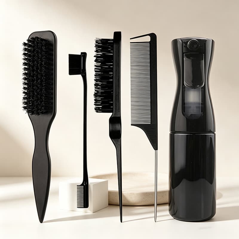 Cross-border Hairdressing Comb Set Scalp Massage Spray Bottle Refillable Bottle Rat Tail Comb Styling Detangling Oil Head Brush Eyebrow Brush