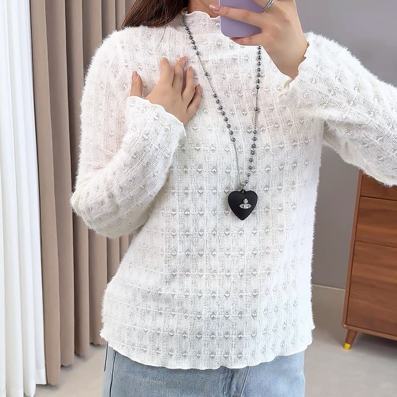 Shuangtian 2025 Autumn New Lace Base Layer Top Plus Size Women's Clothing for Curvy Girls, Half-High Neck Inner Layer 9096