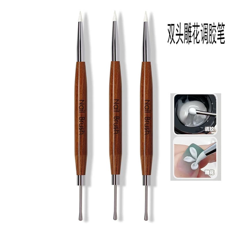 Double-Ended Nail Carving Pen Multifunctional Silicone Pen Japanese-Style Gel Scraping Embossing Painting Mixing and Pick-Up Tool