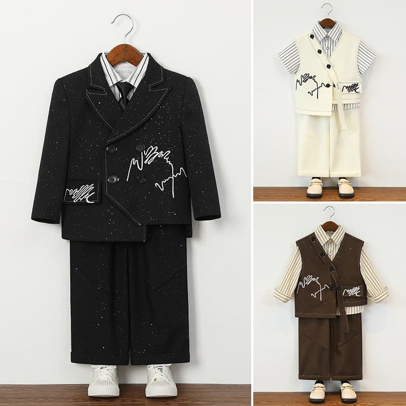 Retro-style children's suit vest with starry embroidery, stylish design for boys, flower girl/boy's first birthday dress