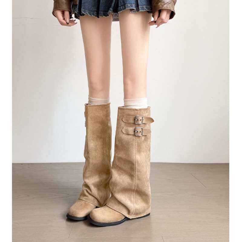 2026 New Style Pleated Tube Boots Women's Height-Increasing Long Boots Slimming Tall Boots Knight Boots Stacked Boots