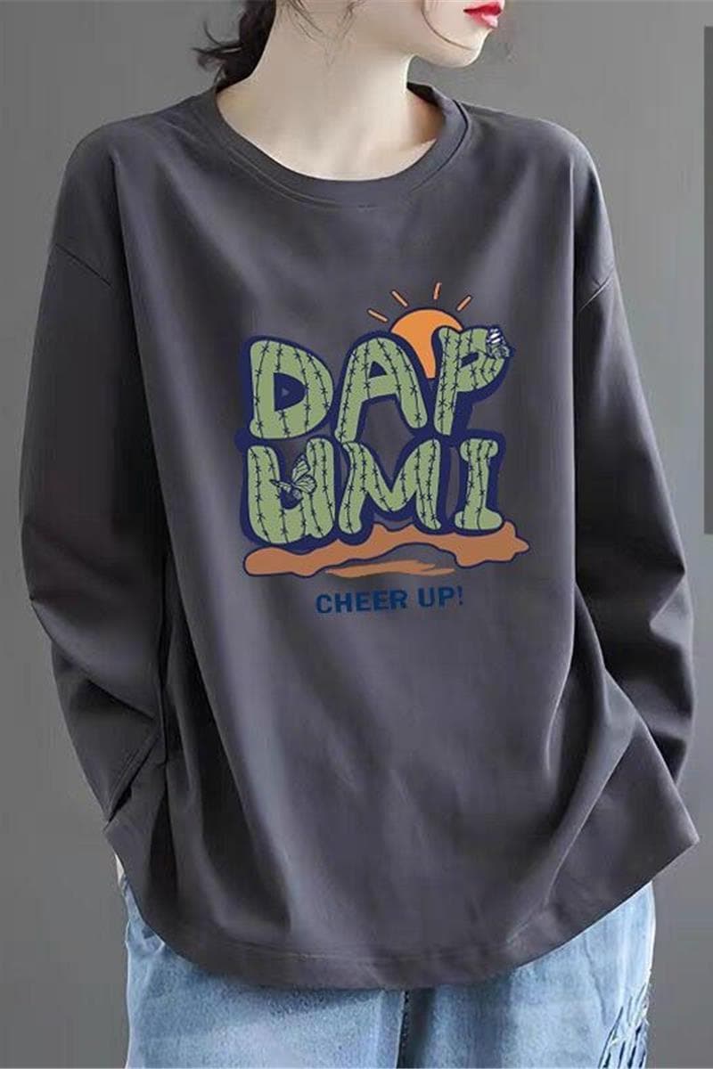 Round neck long-sleeved cotton T-shirt, spring and autumn, Korean style, loose fit, plus size women's clothing, inner and outer wear, base layer.
