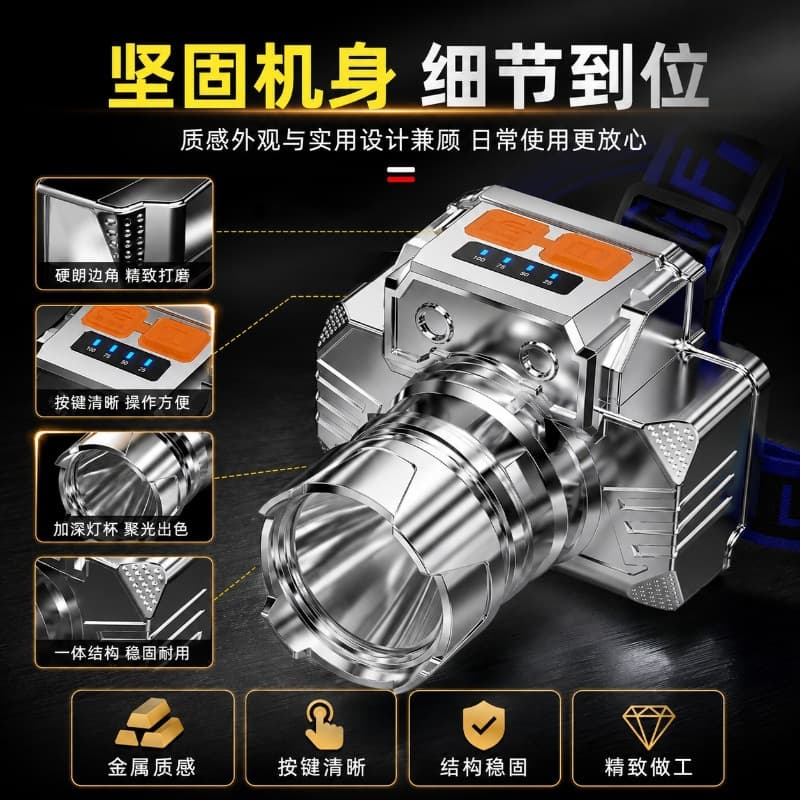 Ultra-Bright Headlamp Super Luminous Head-Mounted Strong Light Flashlight Outdoor Home Long-Range Rechargeable Night Fishing Mining Light
