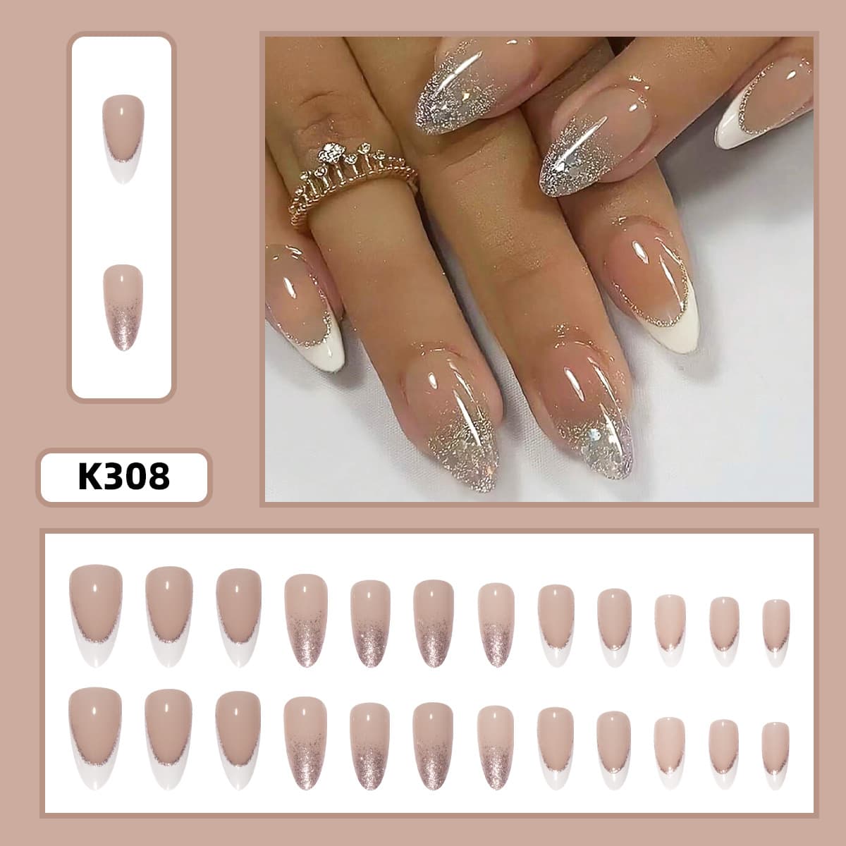 Hot-selling European and American trendy nail stickers, sweet and cool style, simple fake nail tips wholesale for foreign trade wearable nails