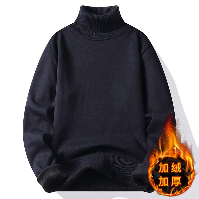 Men's turtleneck sweater, winter fleece-lined and thickened knitwear, men's base layer, high-quality solid color wool sweater