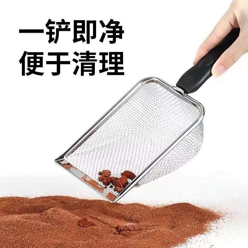 Factory direct fine-hole mineral litter rutin chicken strainer, plastic handle stainless steel scoop