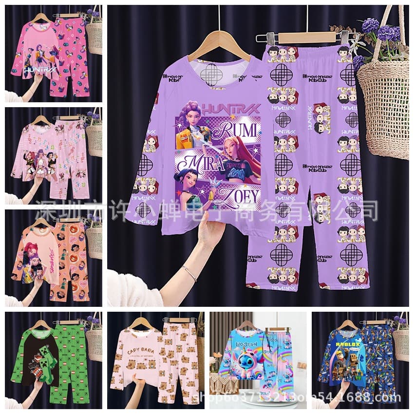 Southeast Asia Children's Pajamas Long Sleeve Girls Demon Hunter Group Spring Autumn Thin Medium Big Kids Cartoon Boys Home Wear