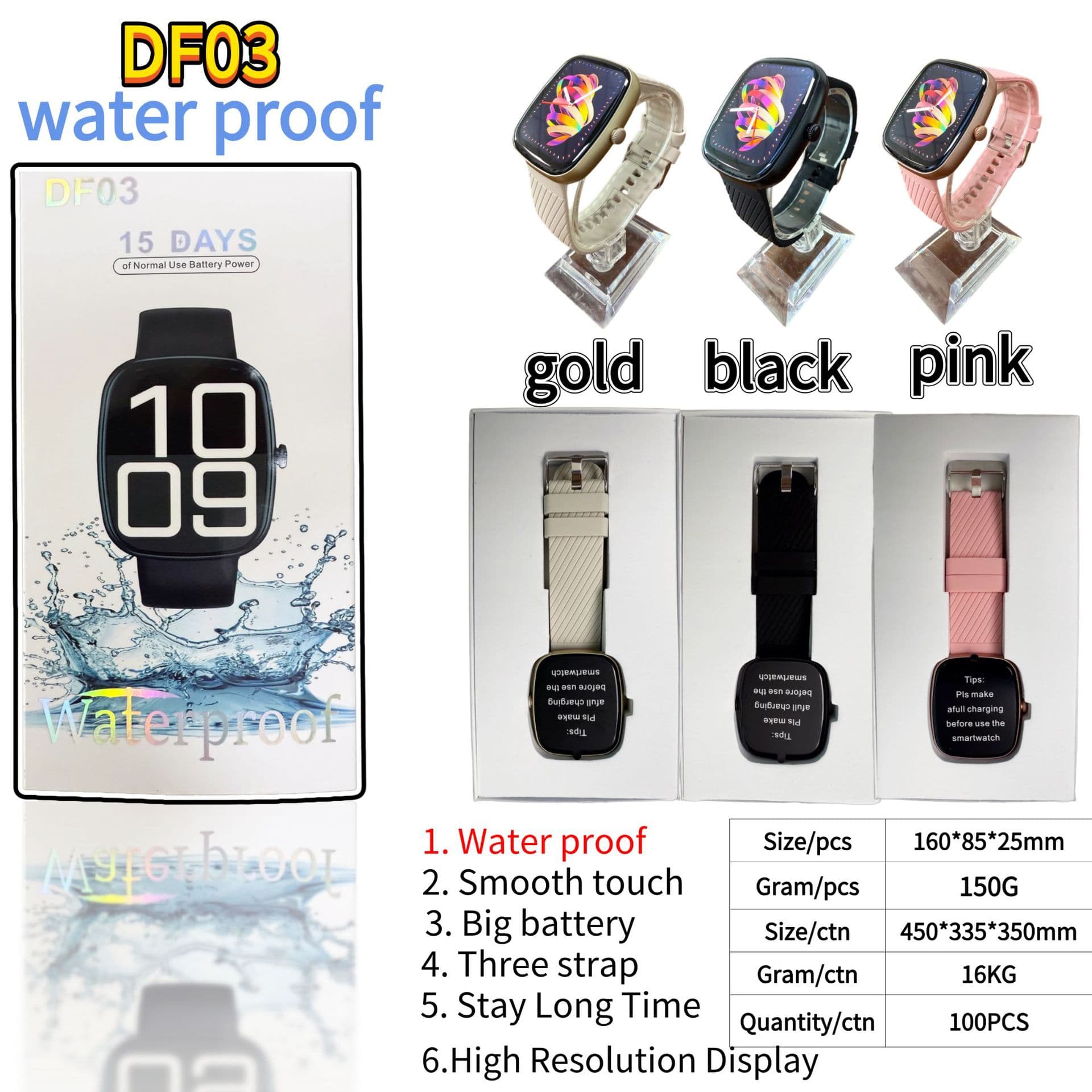 New Cross-Border Private Mold DF03 Smart Watch Bluetooth Call HD Screen True Step Count True Heart Rate Sports Multifunctional