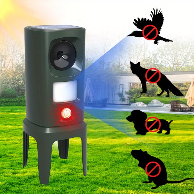 New Cross-Border Solar Mouse Repeller Outdoor Waterproof Variable Frequency Ultrasonic Dog Repeller LED Strobe Bird Repeller