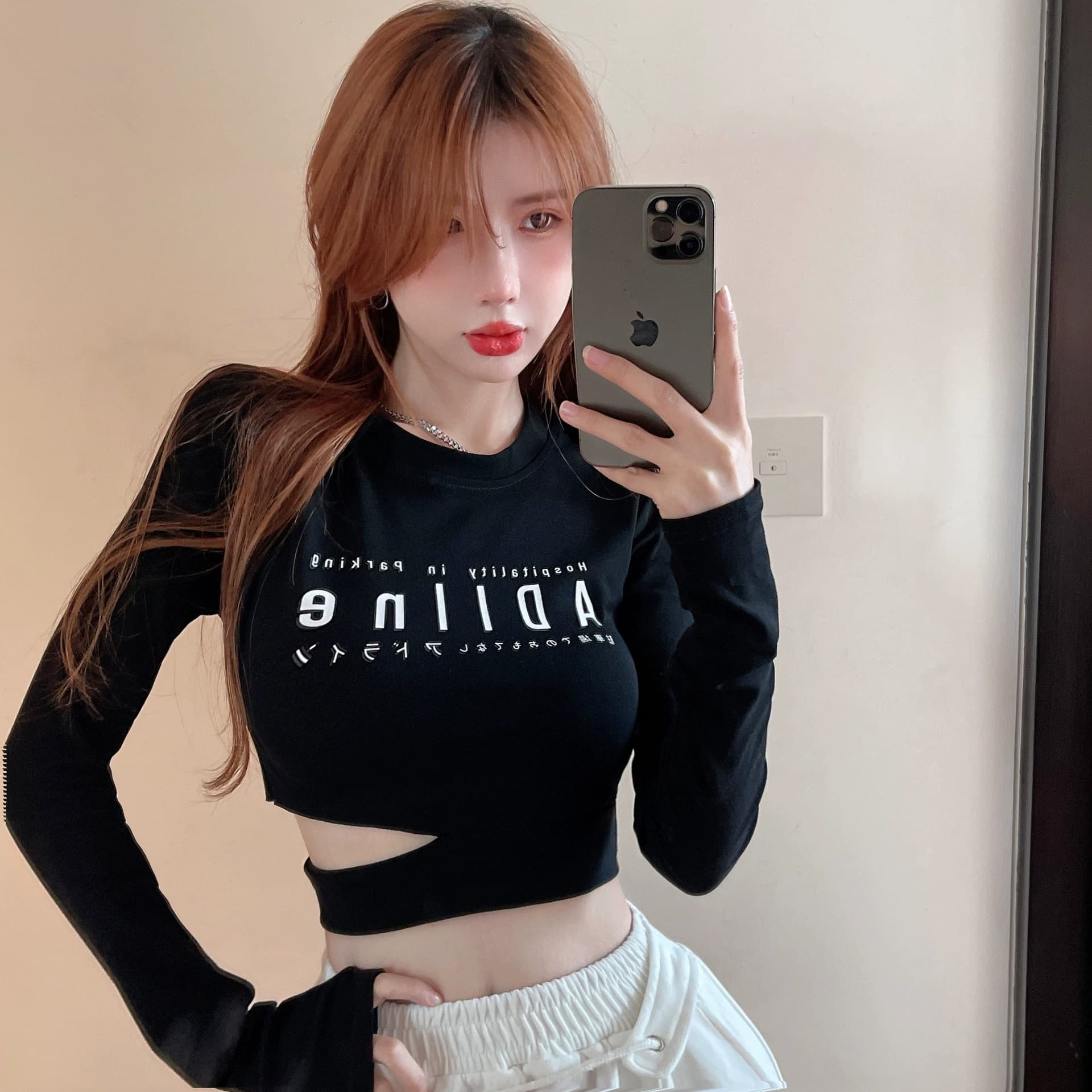 Pure Desire Aesthetic Women's Long Sleeve T-Shirt Crew Neck Cotton Top Slimming Inner Base Layer Cropped Abdomen Top