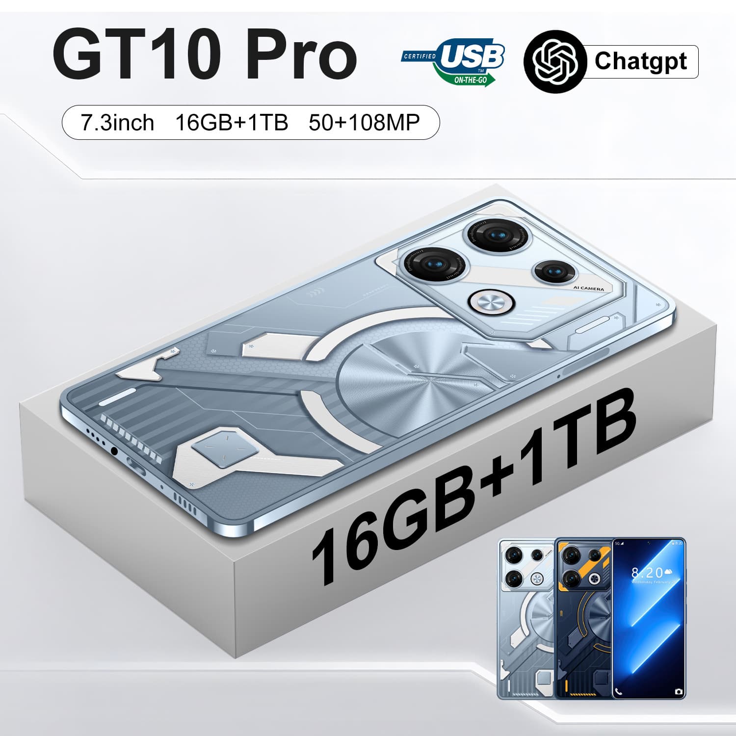 New GT10 Pro Phone in Stock 16+1T Android Export Phone Factory Direct Price TK Dropshipping Available