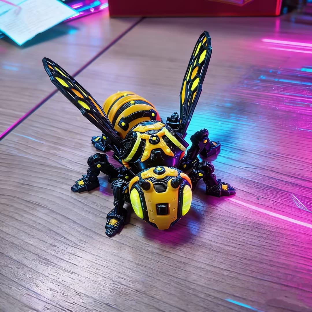 3D Printed Armored Bee Mechanical Bee Cyberpunk Movable Joints Detachable Wings Creative Decoration Toy