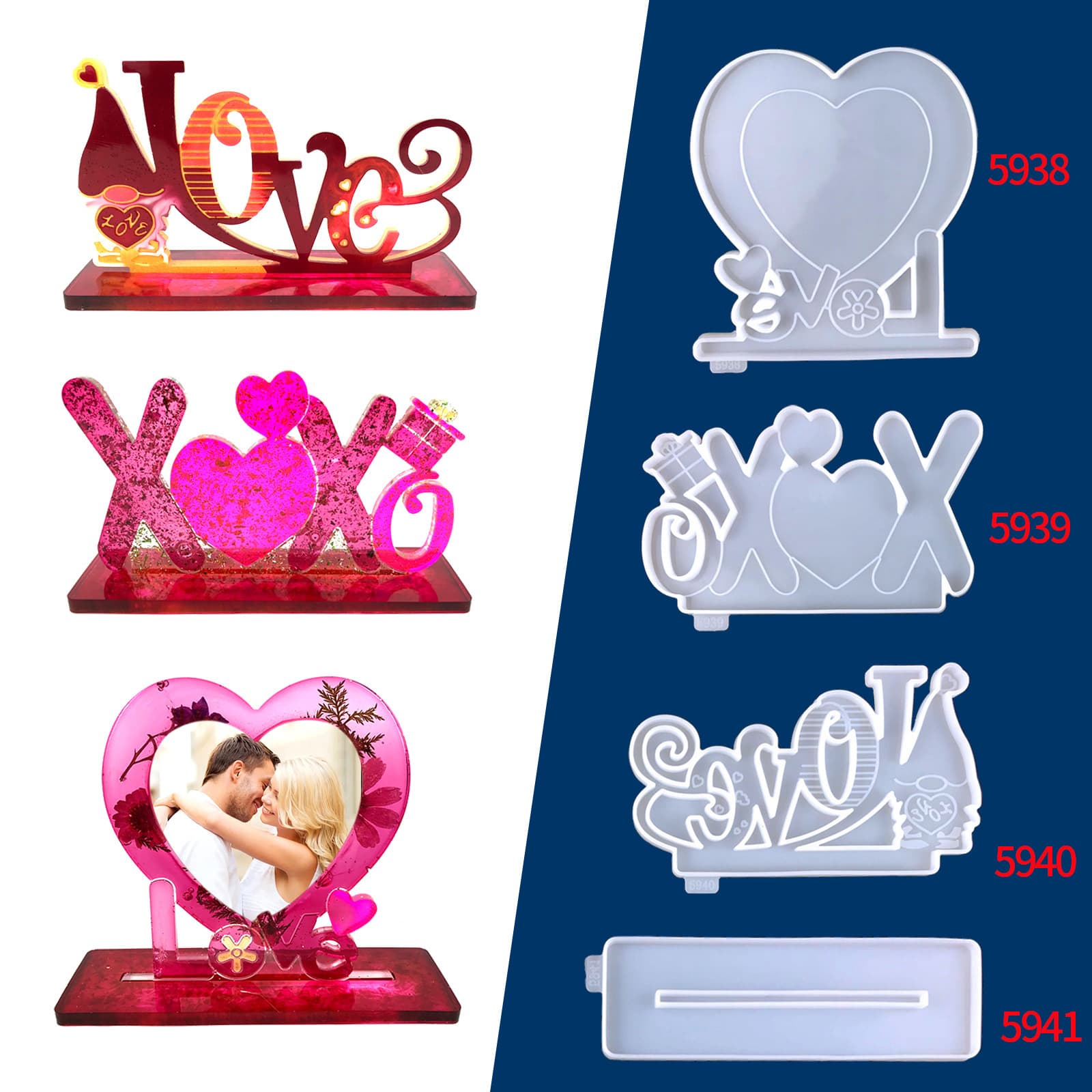Valentine's Day Photo Frame Mold DIY Love Frame Epoxy Resin Mold LOVE Frame Stand Set Silicone Mold