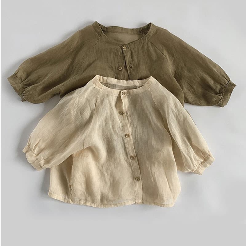 Children's Sun Protection Clothing, Spring and Summer Cotton and Linen Shirts, Korean Style Breathable Thin Air-Conditioning Shirts, Ramie Shirts, Cardigans for Boys and Girls