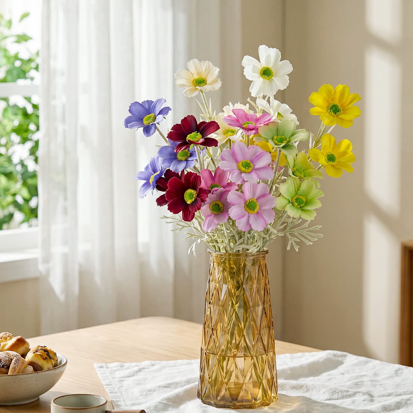 3 Heads of Artificial Gesang Flowers, Finished Product, Artificial Silk Flowers for Wedding Arrangements, Plastic Flowers with a High-End Feel for Wedding Decorations