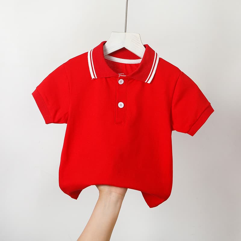 Children's polo shirt class uniform kindergarten primary school uniform lapel short-sleeved T-shirt contrast collar piqué cotton casual