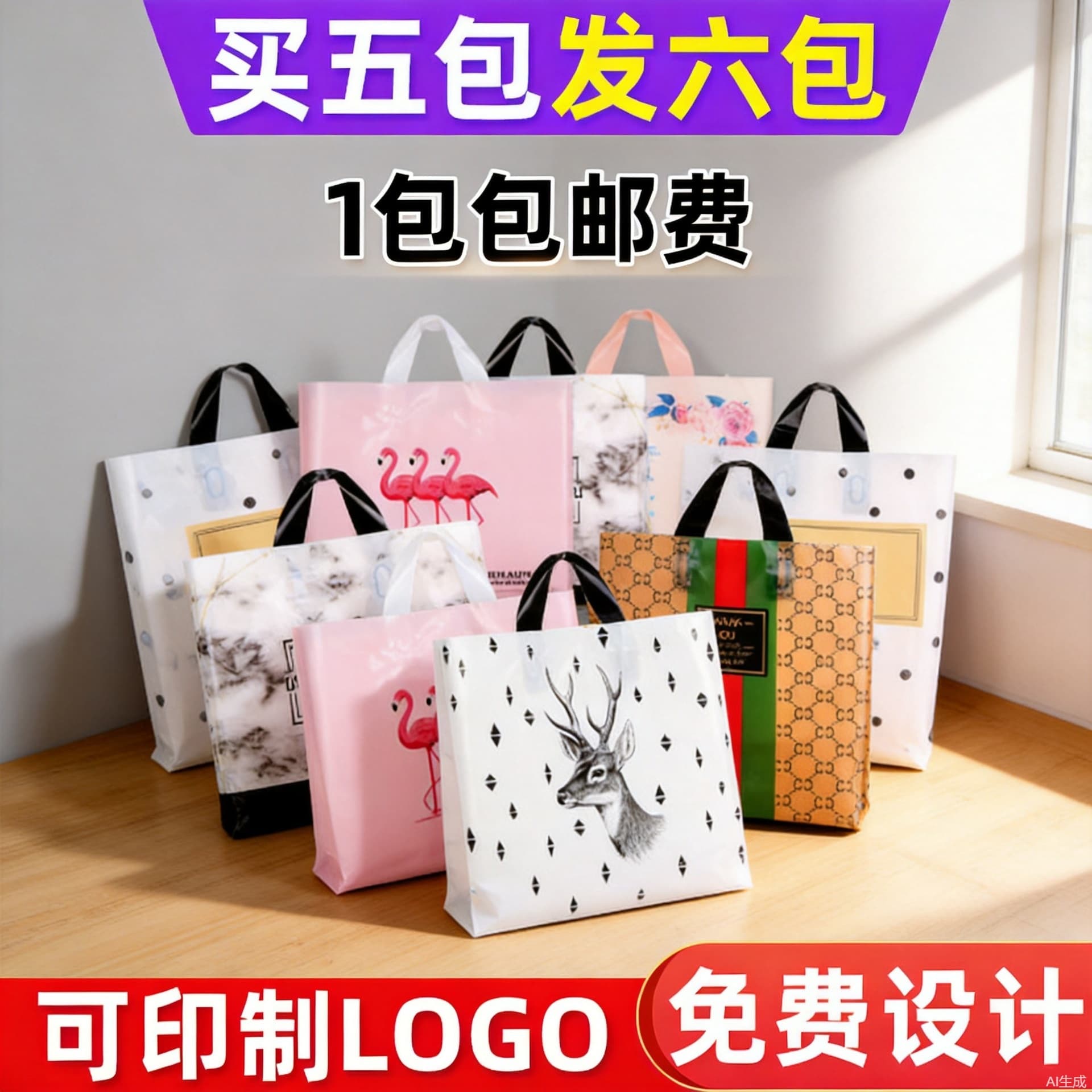 Plastic shopping bag, garment bag, printed logo bag for clothes, gift bag, cosmetics bag, thick and durable plastic