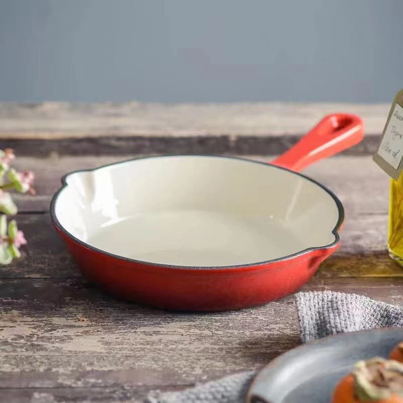 Enamel Cast Iron Flat Bottom Pan Non-Stick Steak Egg Frying Pan Home Use Induction Cooktop Compatible Ceramic Material