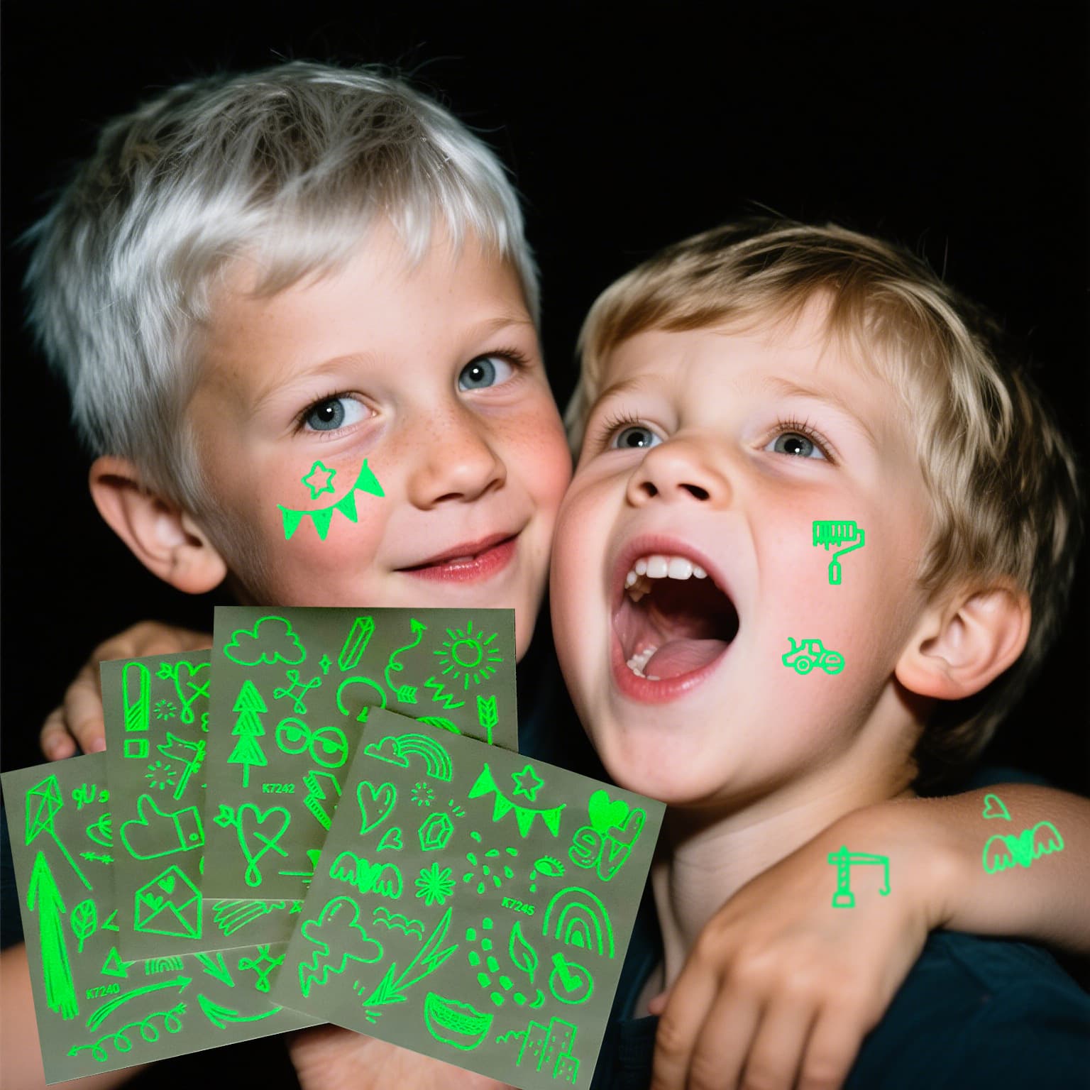 Glow-in-the-Dark Tattoo Stickers Small Animal Patterns Arrows Flowers Light-Up Tattoos for Kids and Adults