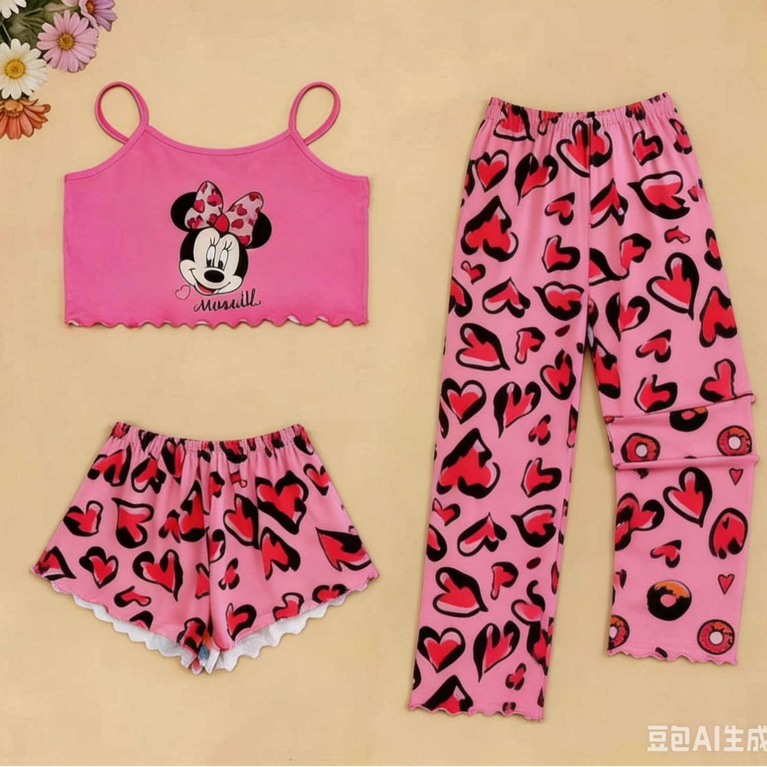 Pajama2026 Labubu Three-Piece Suspender Pajama Set for Women Summer Xiyin Pajamas Factory Direct Sale