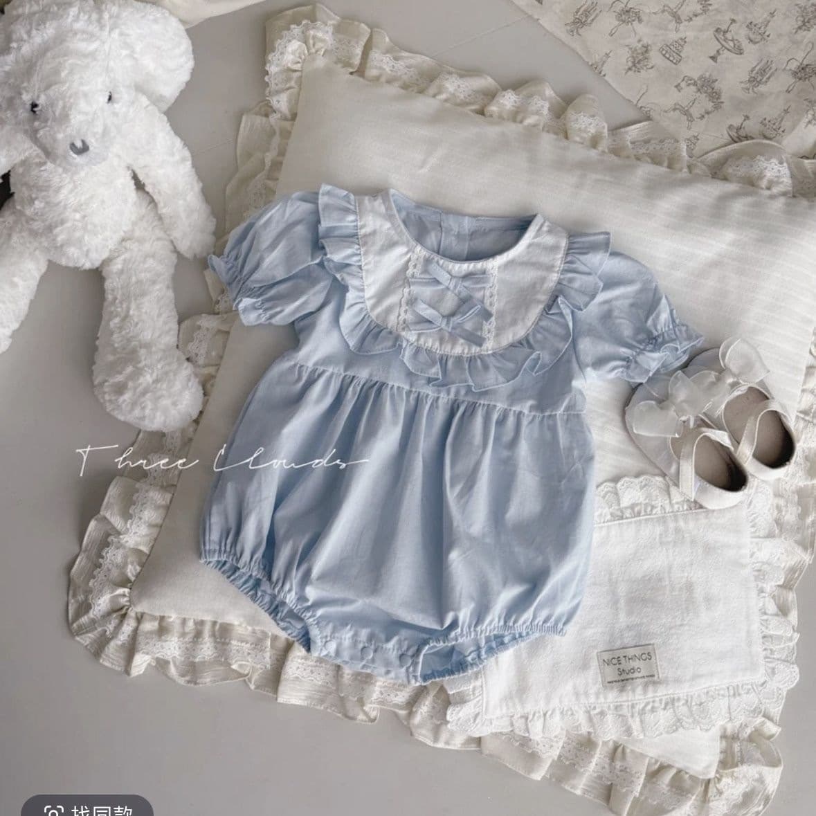 2025 New Summer Infant Girl Baby Fresh Blue Harness Cute Sweet Ins Romper Suit Western Style One Year Old