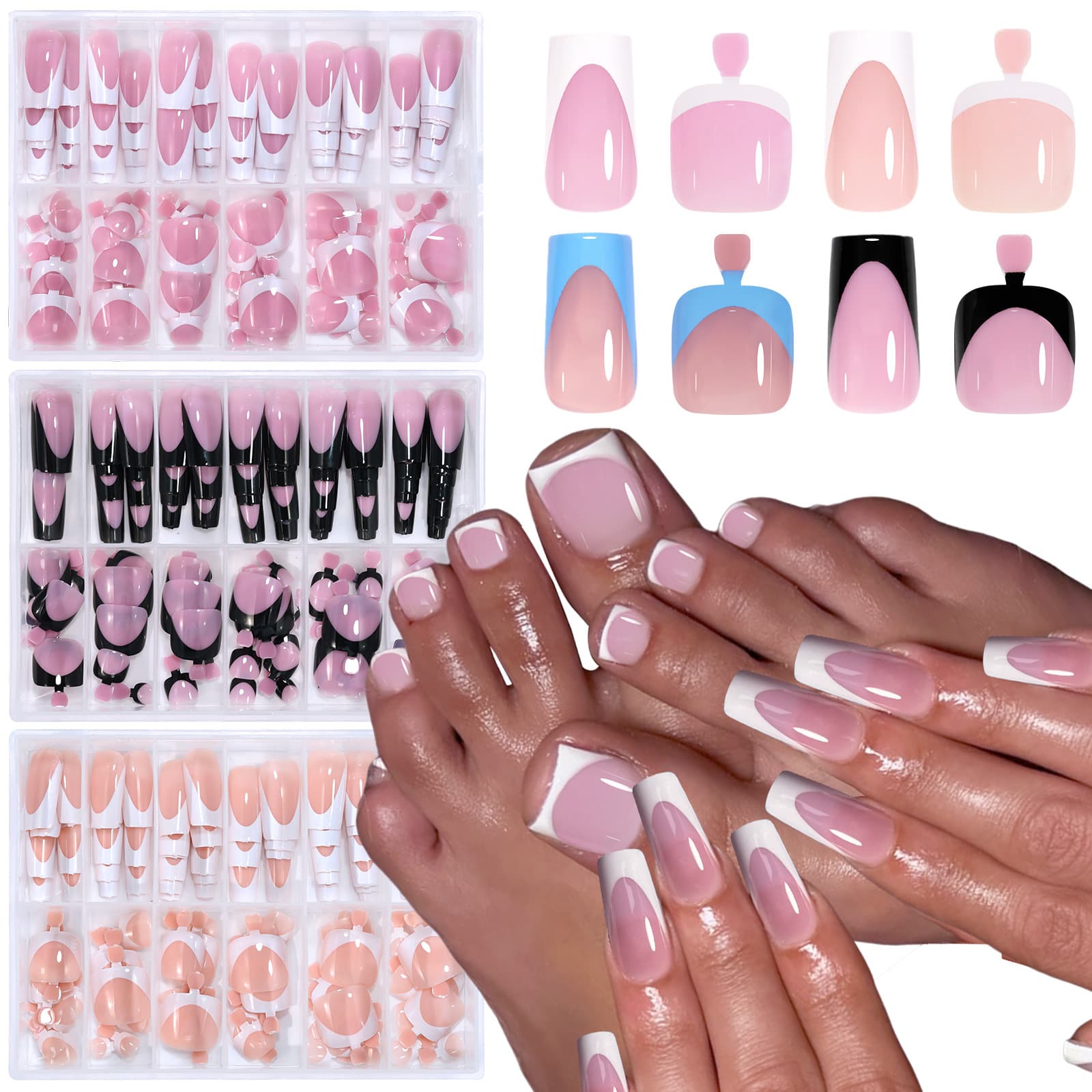 Cross-border popular manicure wearable nails 144pcs hand and foot manicure finished patch fake nail set wearable nails wholesale