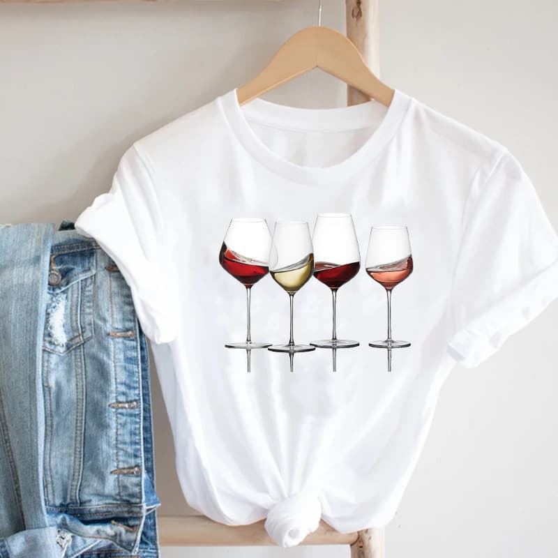 Women's Printed Wine Casual Short Sleeve 90s Style Top