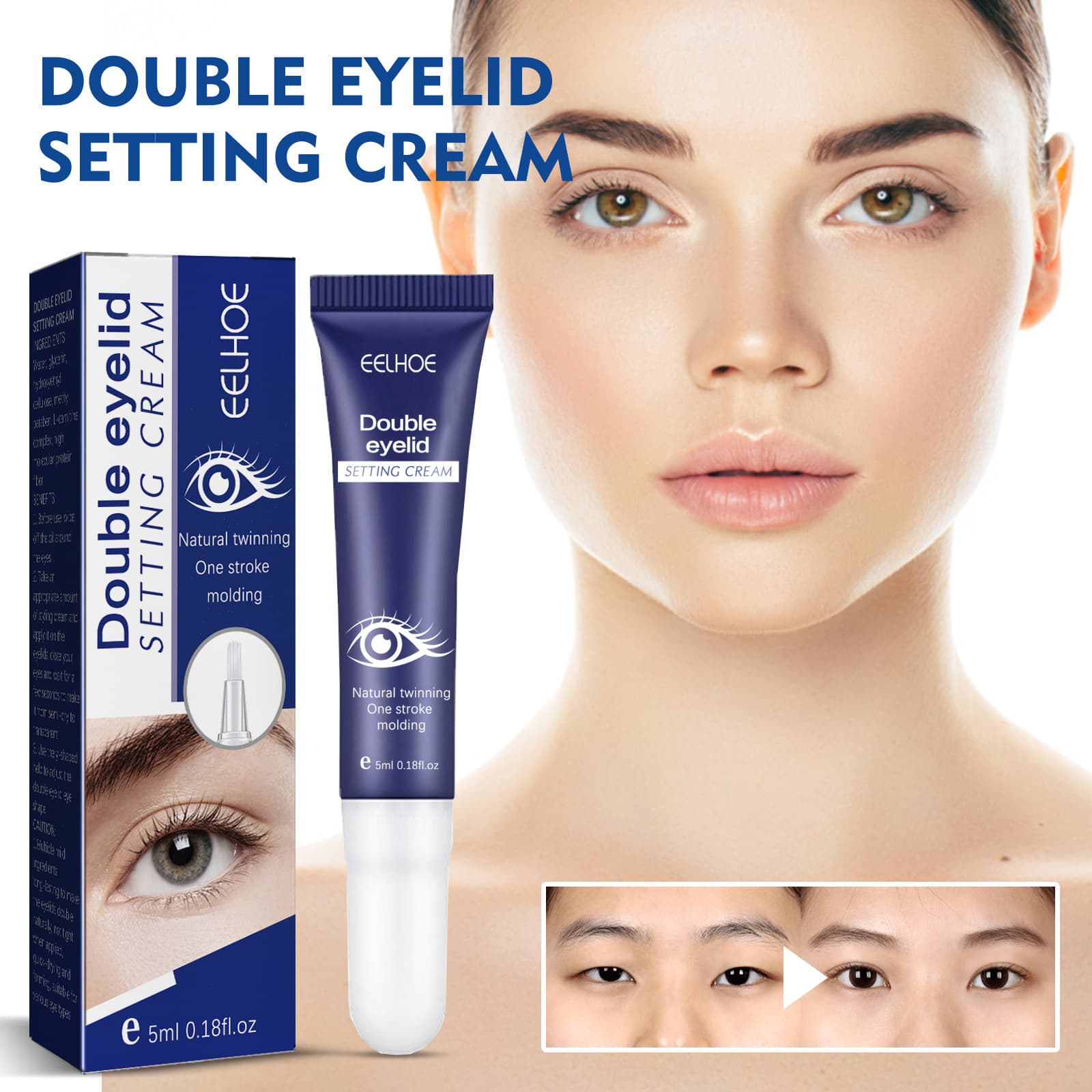 EELHOE Double Eyelid Shaping Cream, Traceless Invisible Long-Lasting Waterproof Firming Natural Quick-Dry Big Eye Beauty Cream