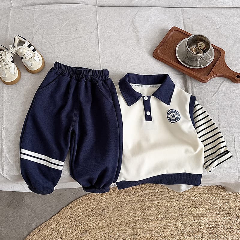 Boys spring and autumn children's suits 2025 autumn new baby boy sports polo suit handsome boy clothes