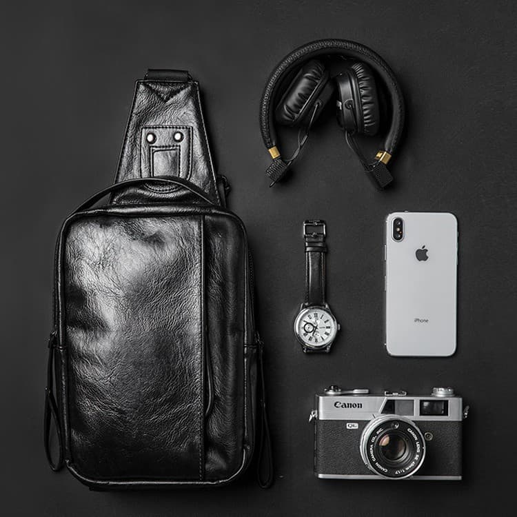 Men's Chest Bag Casual Leather Crossbody Bag New Trendy Versatile Travel Backpack Shoulder Bag Waist Bag Small Bag