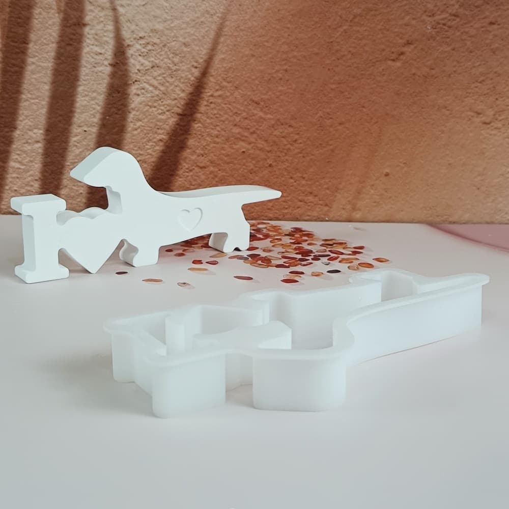 S1470 Love Dog Figurine Decorative Cement Plaster Silicone Mold DIY Silicone Mold